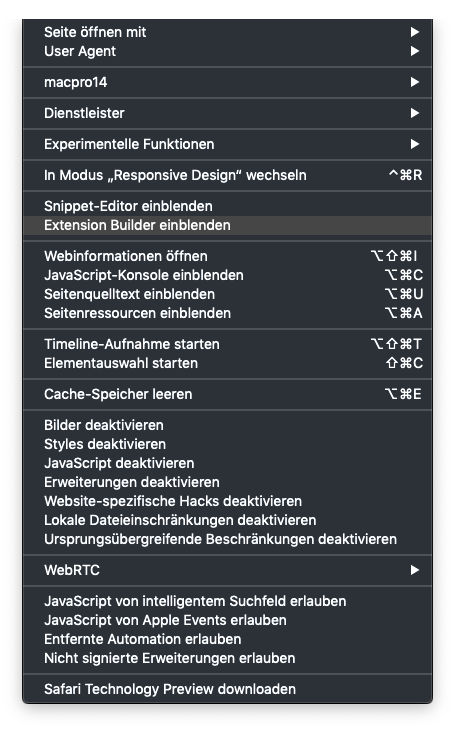 Safari Developer Menu